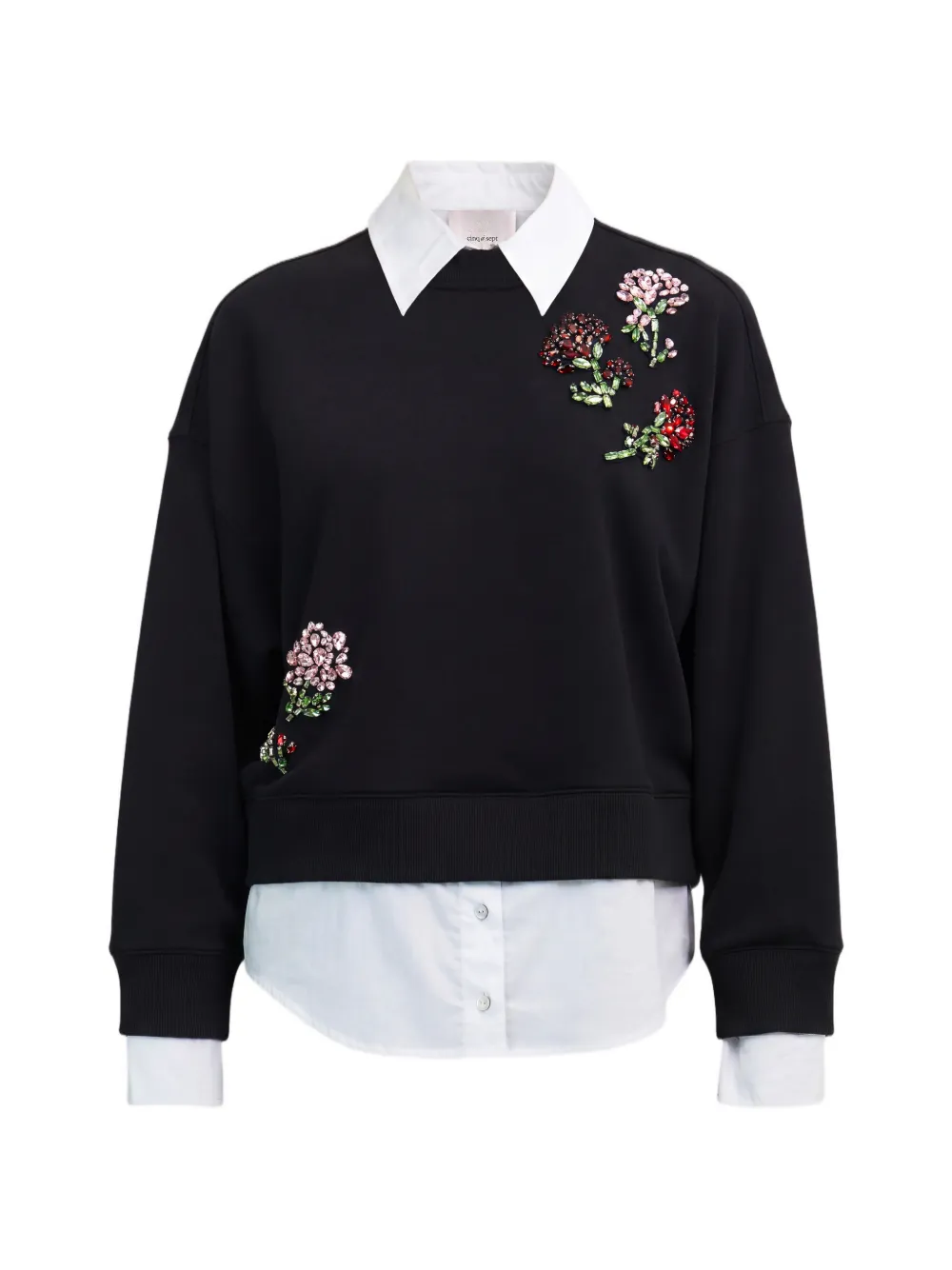 Cinq A Sept Justina rhinestone-embellished layered-effect sweater Zwart