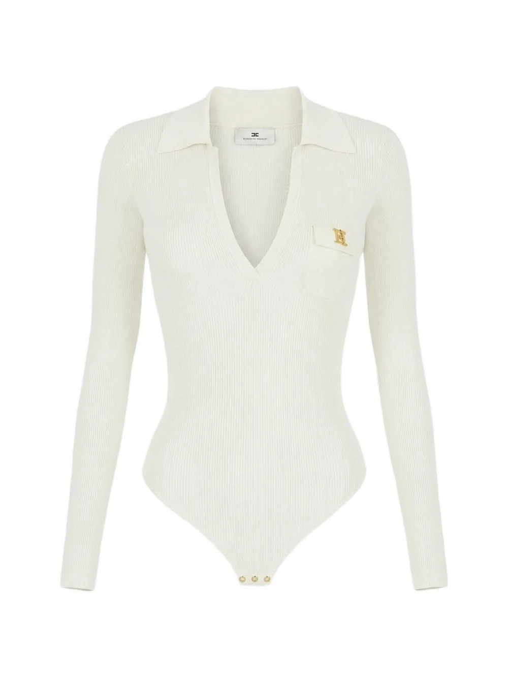 Elisabetta Franchi ribbed-knit V-neck bodysuit Beige