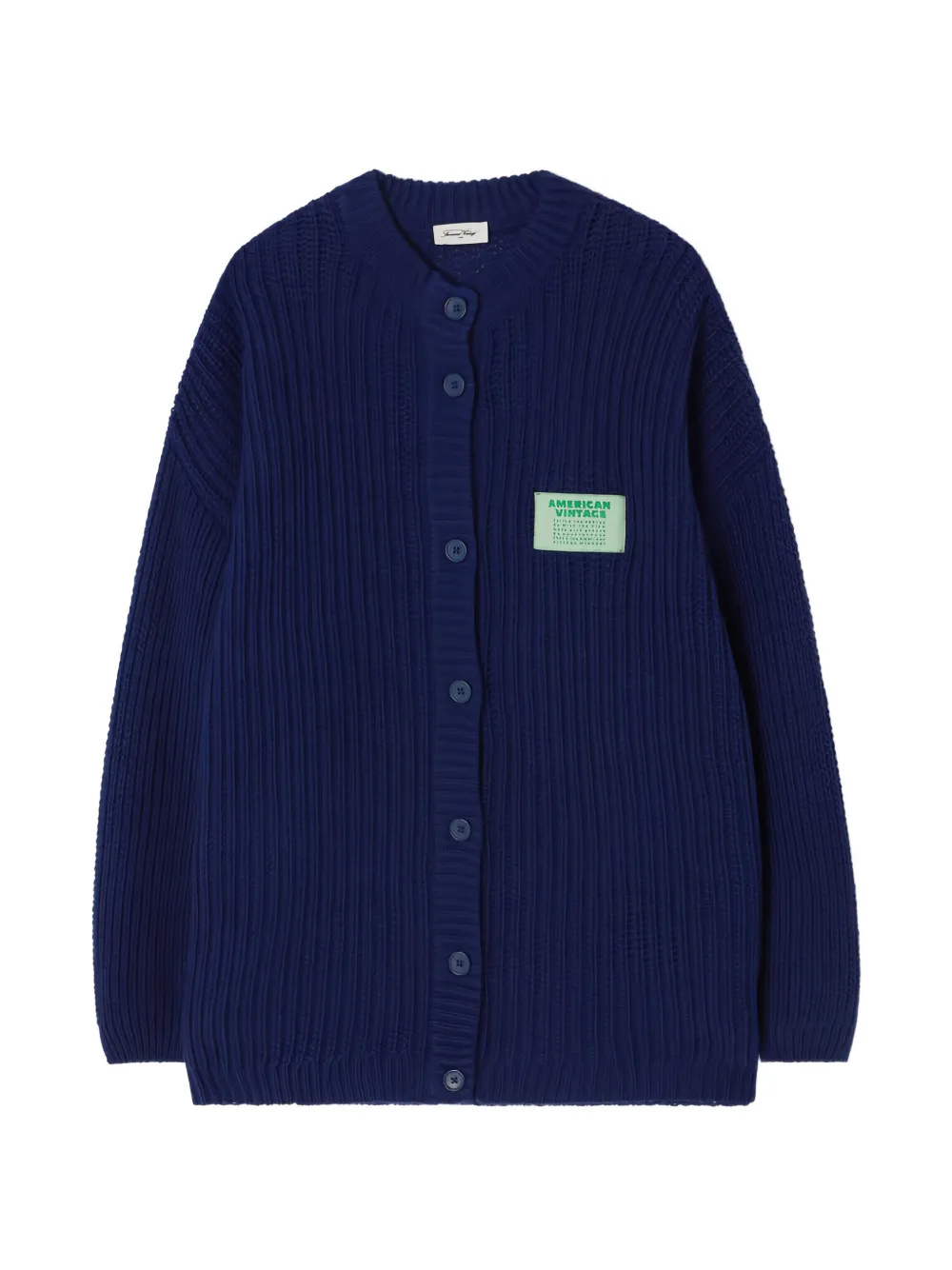 American Vintage Cyrow logo-patch ribbed-knit cardigan - Blu
