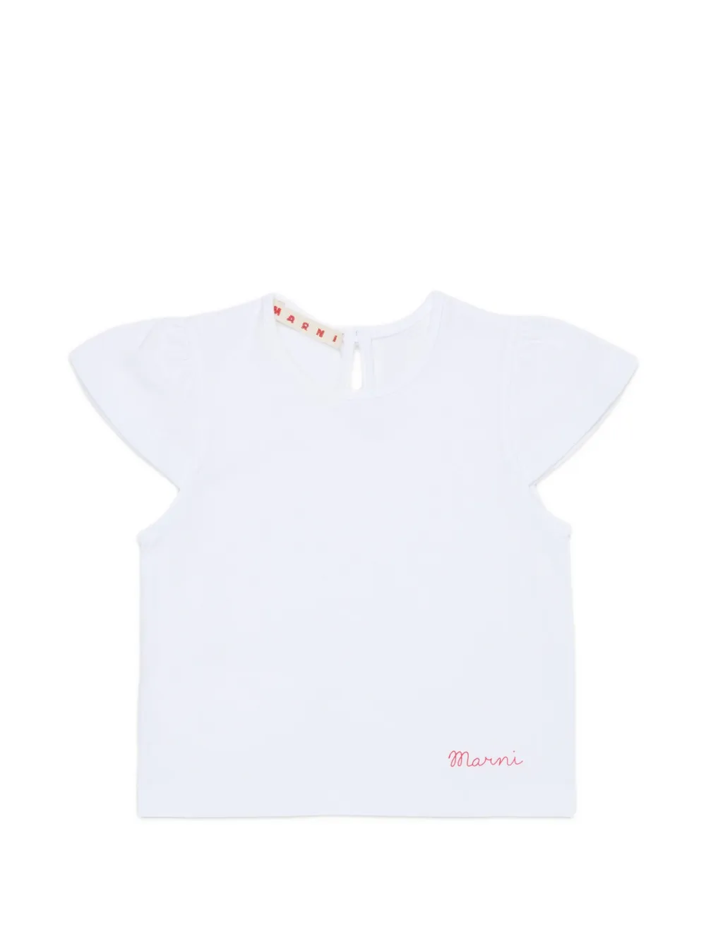 Marni Kids flutter-sleeve logo-embroidered T-shirt - White