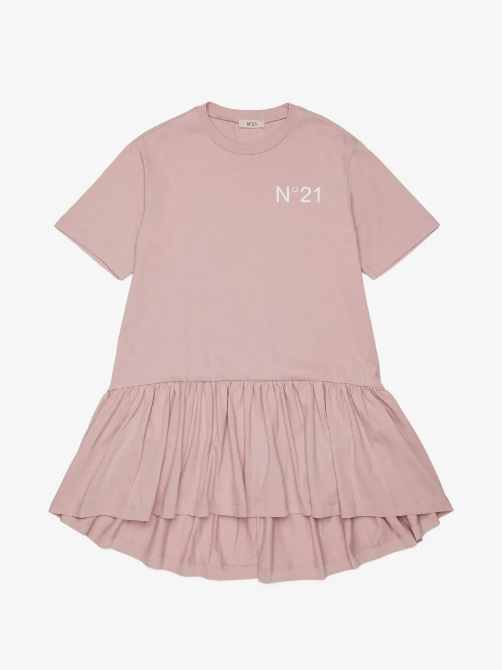 N.21 Kids 로고 프린트 러플 미니 원피스