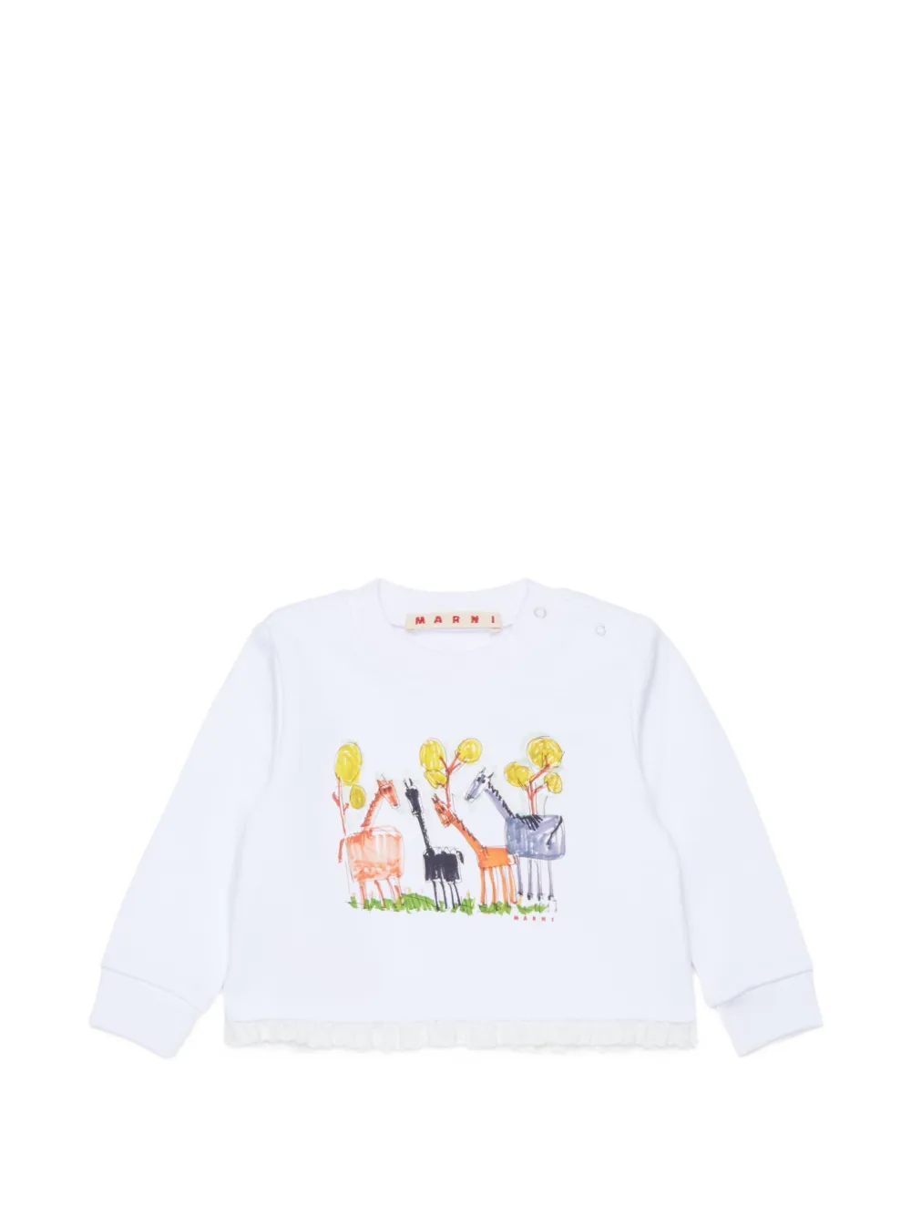 Marni Kids graphic-print ruffled-trim sweatshirt - Bianco
