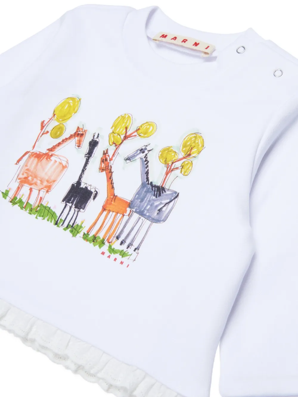 Marni Kids graphic-print ruffled-trim sweatshirt Wit