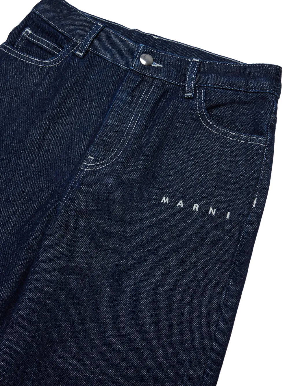 Marni Kids logo-embroidered straight-leg jeans Blauw