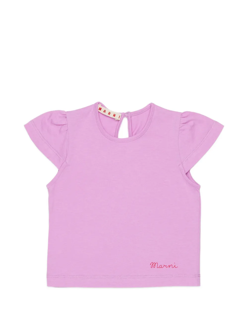 Marni Kids logo-embroidered ruffle-sleeve T-shirt - Pink