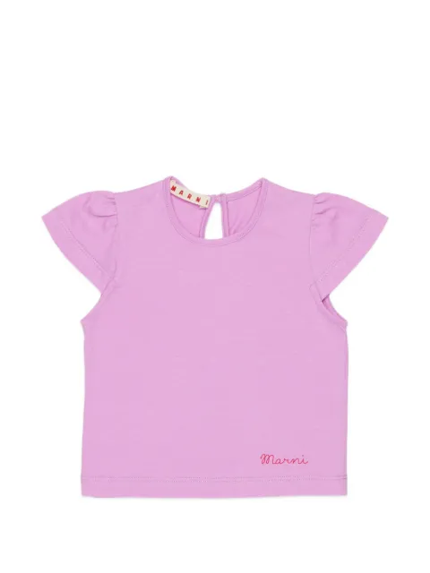 Marni Kids logo-embroidered ruffle-sleeve T-shirt