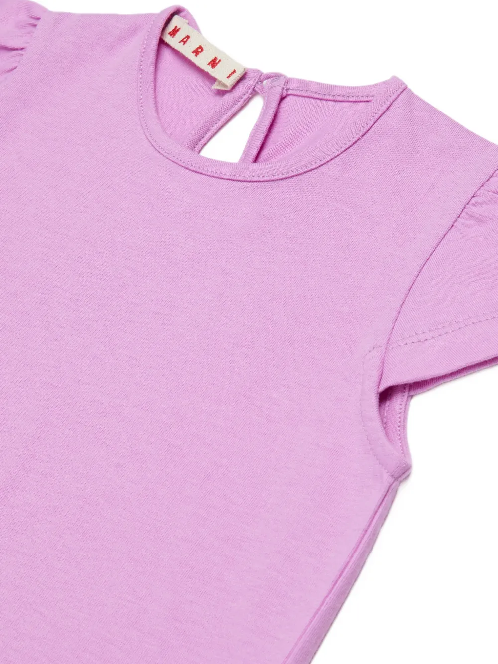 Marni Kids logo-embroidered ruffle-sleeve T-shirt Roze