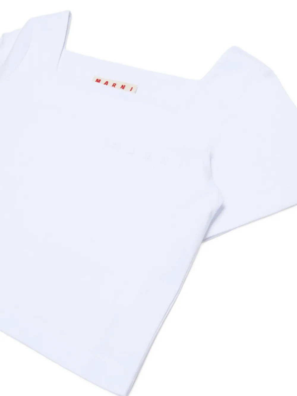 Marni Kids square-neck logo-embossed T-shirt Wit