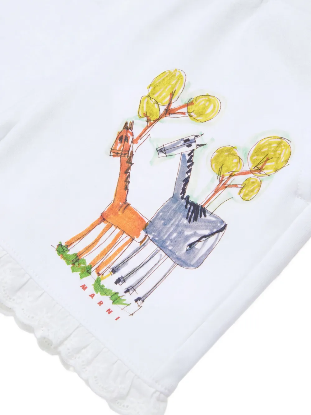 Marni Kids giraffe-print ruffled short set Wit