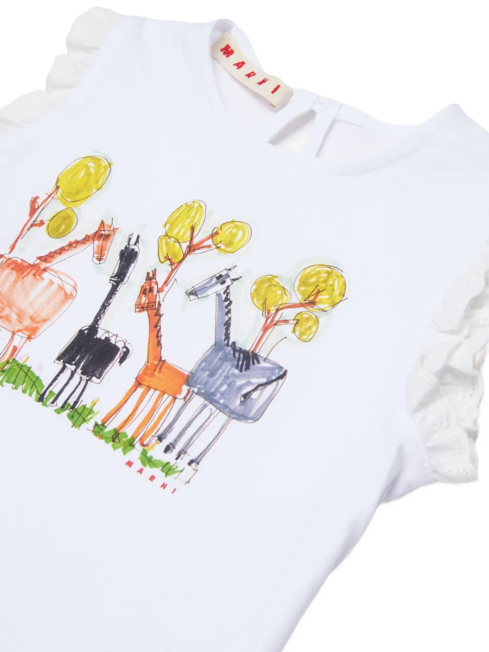 Marni Kids giraffe-print ruffled short set Wit