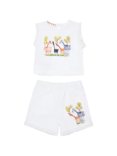 Marni Kids giraffe-print ruffled short set
