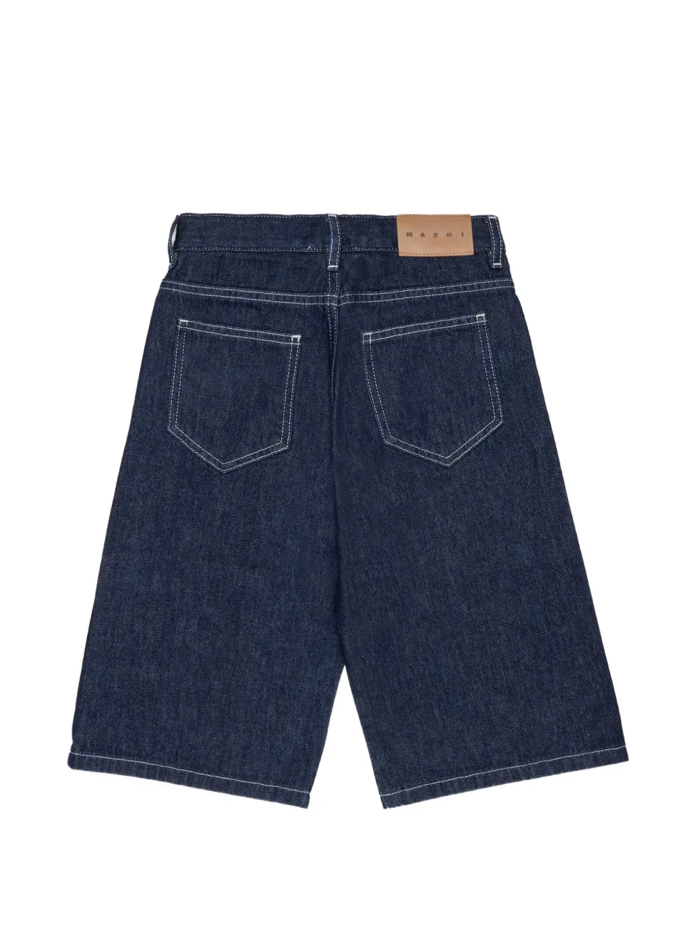 Marni Kids logo-embroidered contrast-stitch denim shorts Blauw