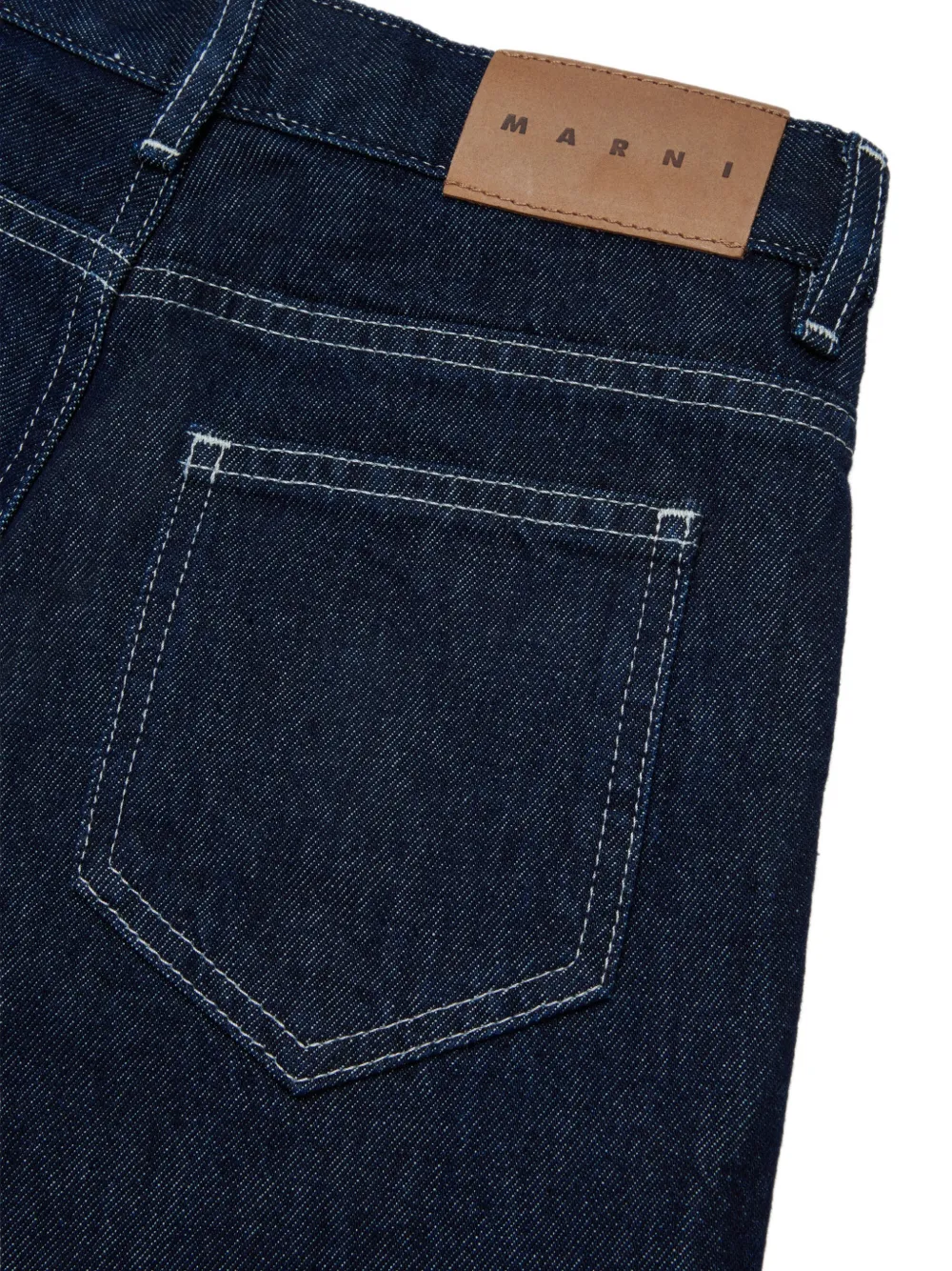 Marni Kids logo-embroidered contrast-stitch denim shorts Blauw