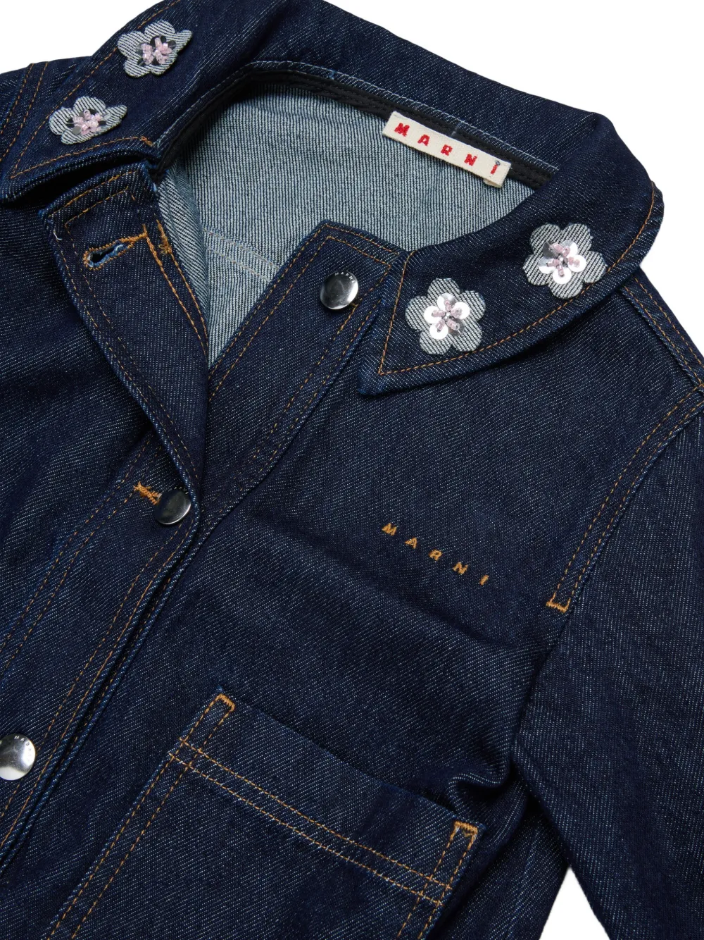 Marni Kids sequin-embellished floral-patch jacket Blauw