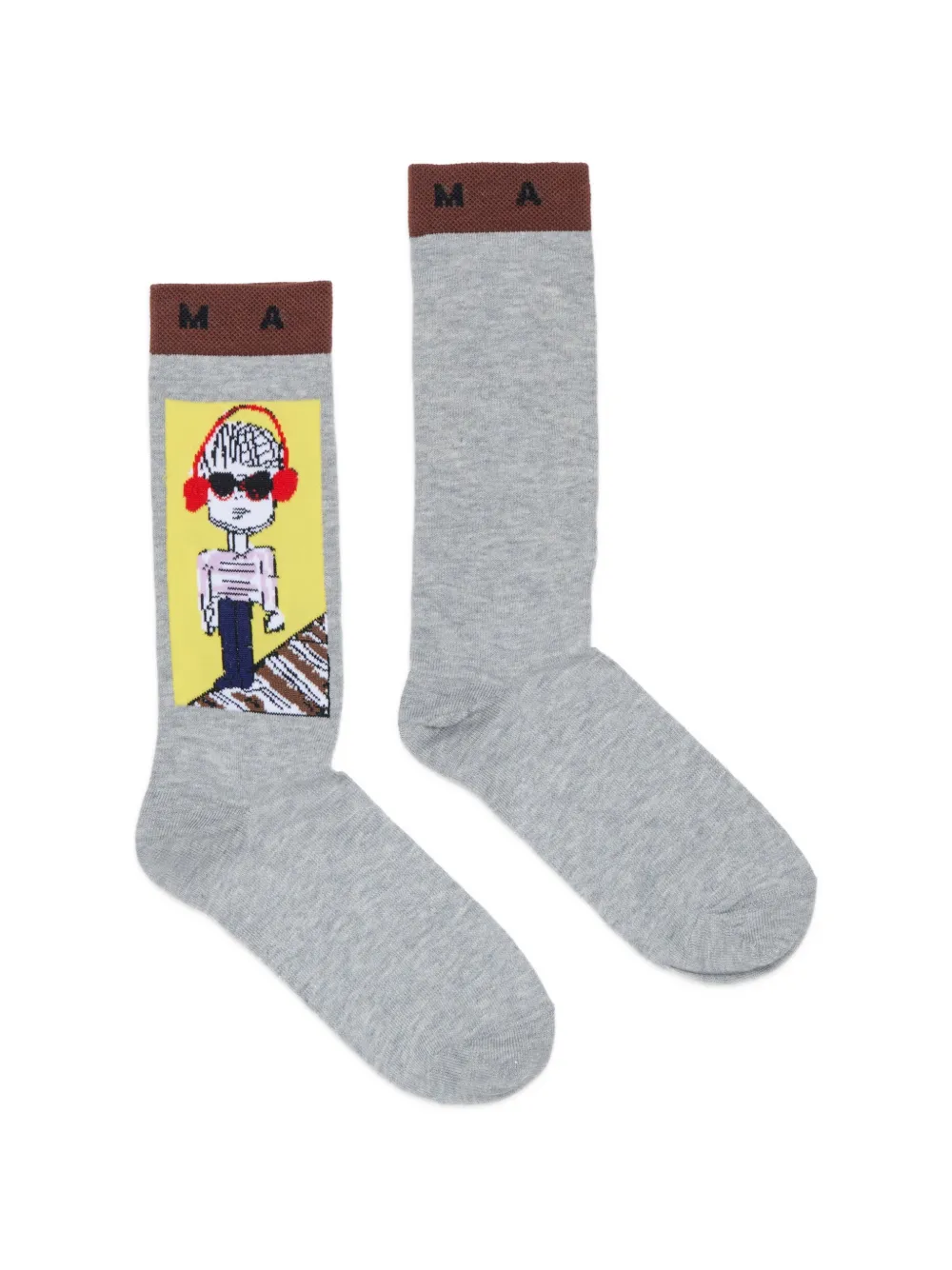 Marni Kids graphic-intarsia logo-trim socks - Grigio