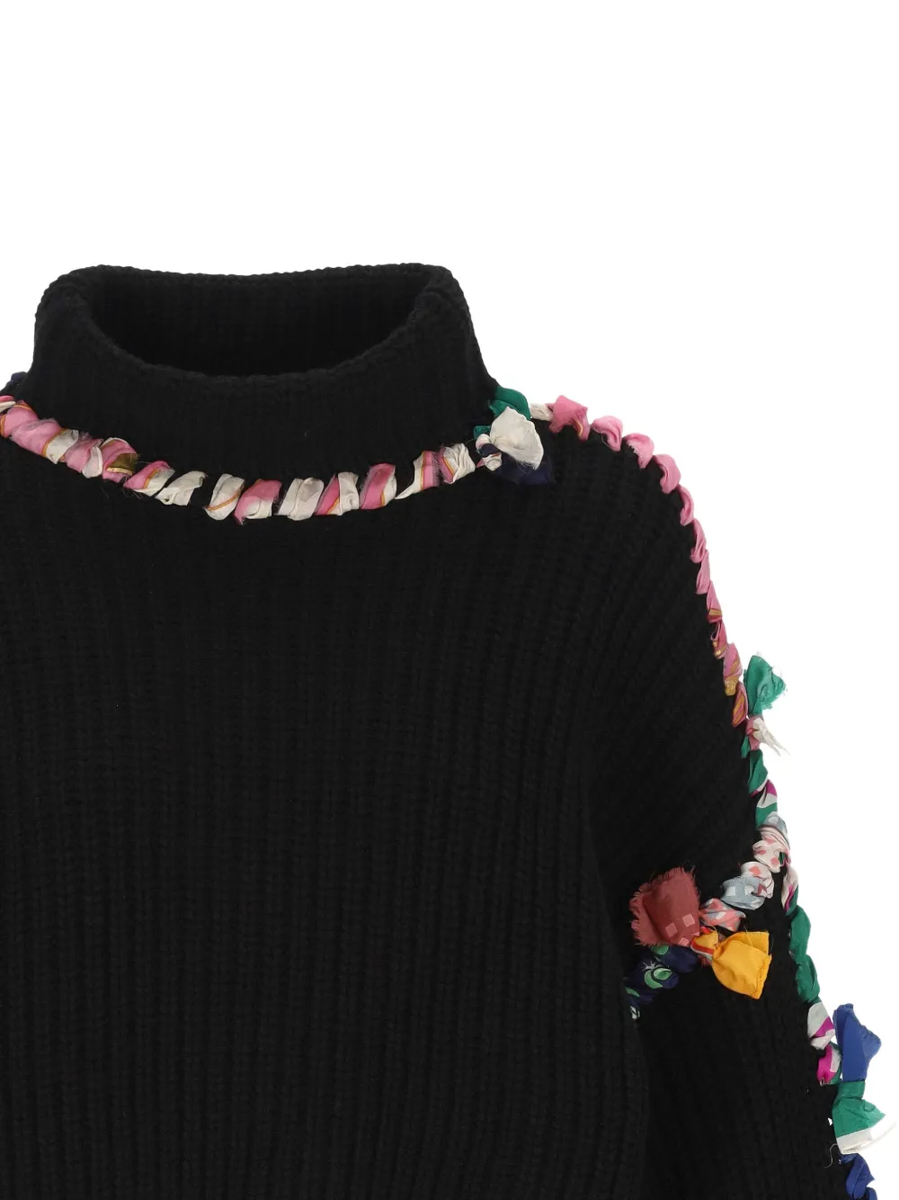 Marine Serre regenerated silk scarves cropped high neck sweater Zwart