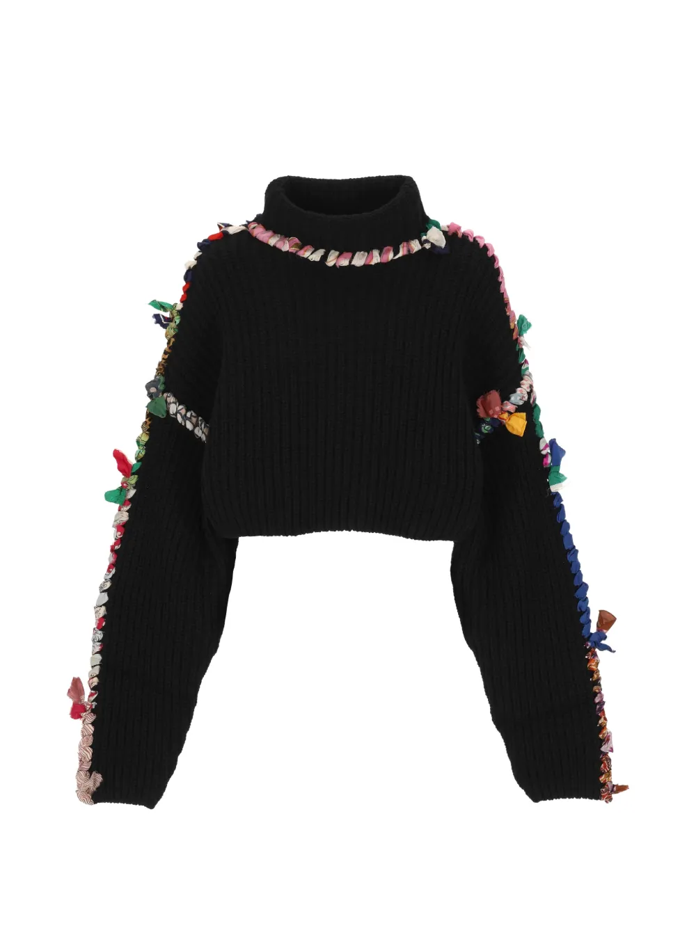 Marine Serre regenerated silk scarves cropped high neck sweater Zwart