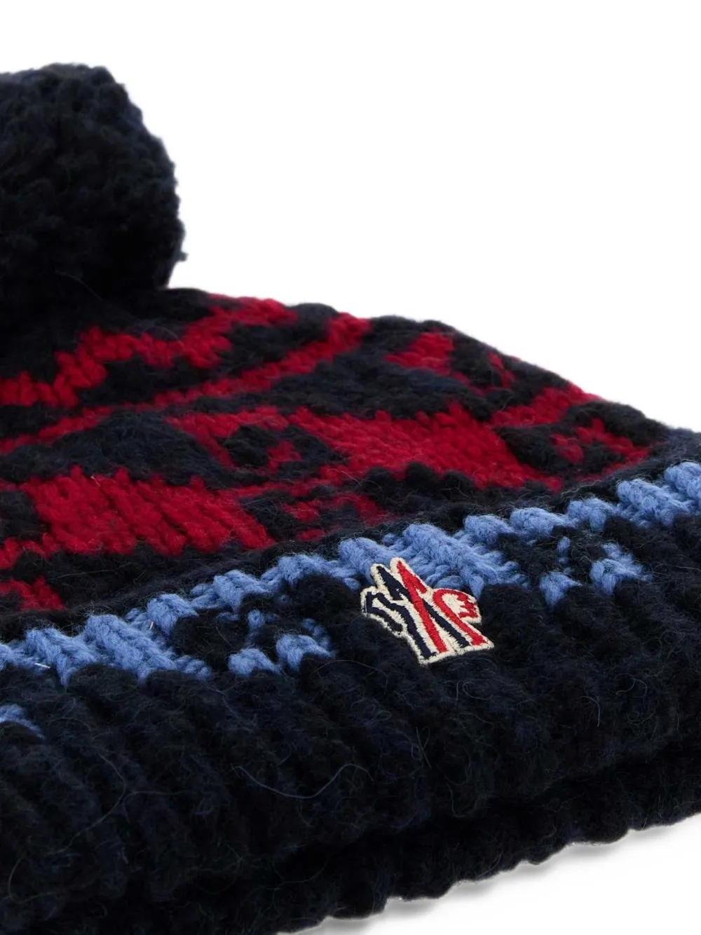 Moncler Grenoble logo-embroidered pompom beanie hat Blauw