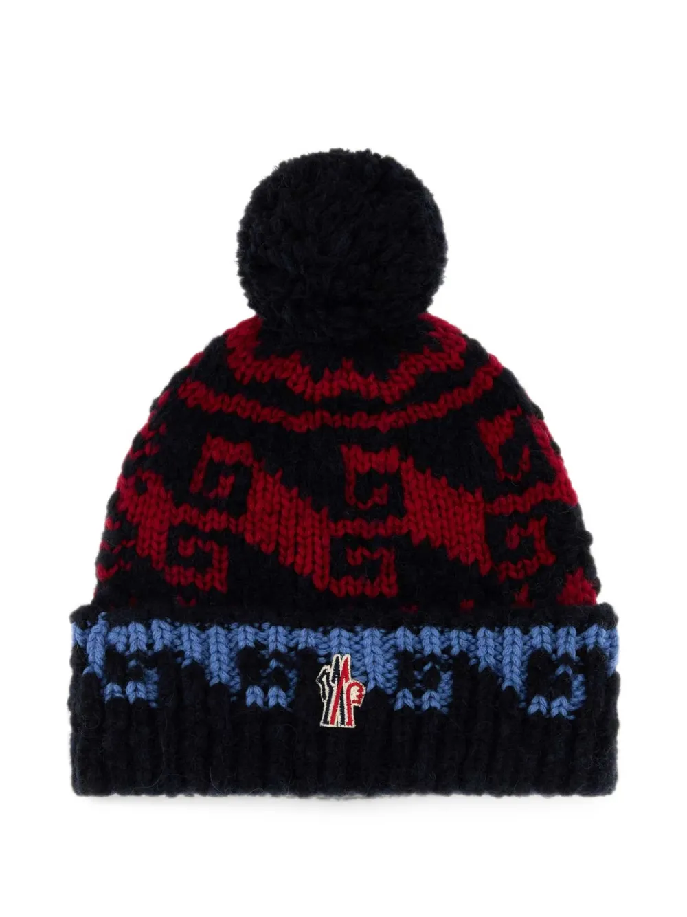 Moncler Grenoble logo-embroidered pompom beanie hat Blauw