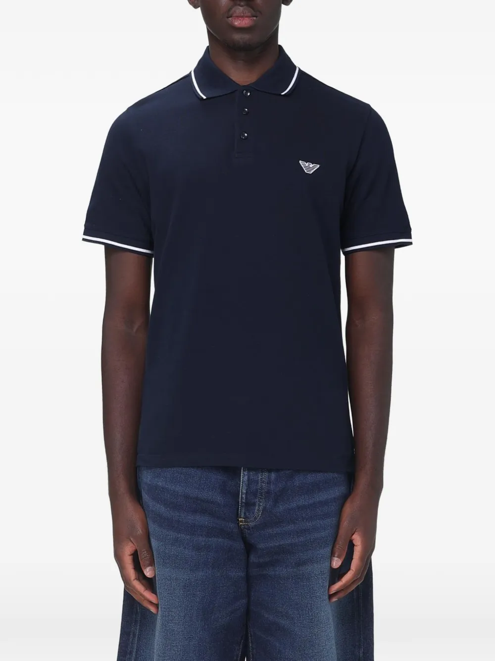 Emporio Armani logo-embroidered tipped polo shirt - Blu