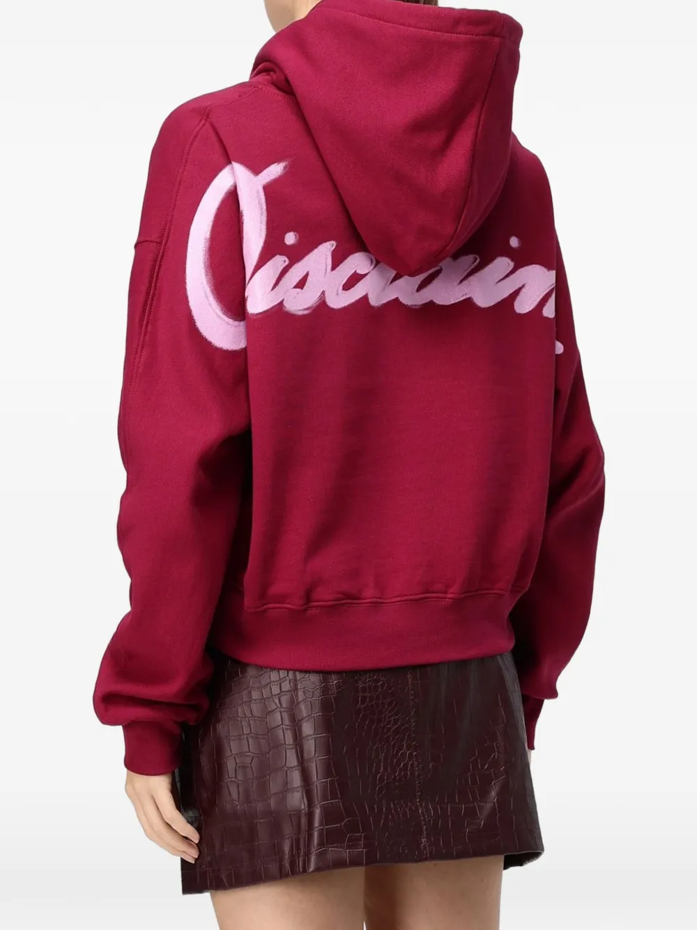 DISCLAIMER logo-print cropped hoodie Rood