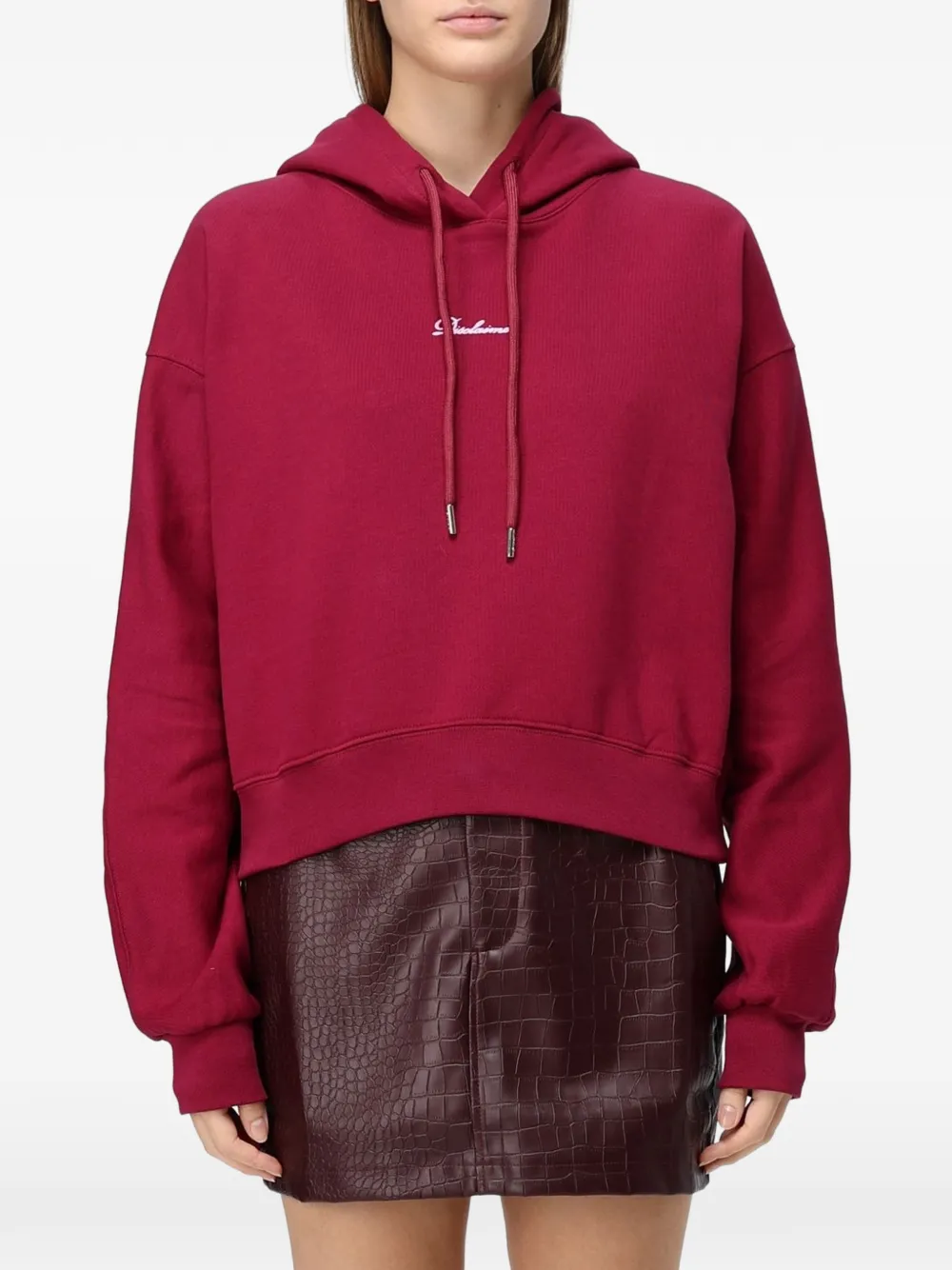 DISCLAIMER logo-print cropped hoodie Rood