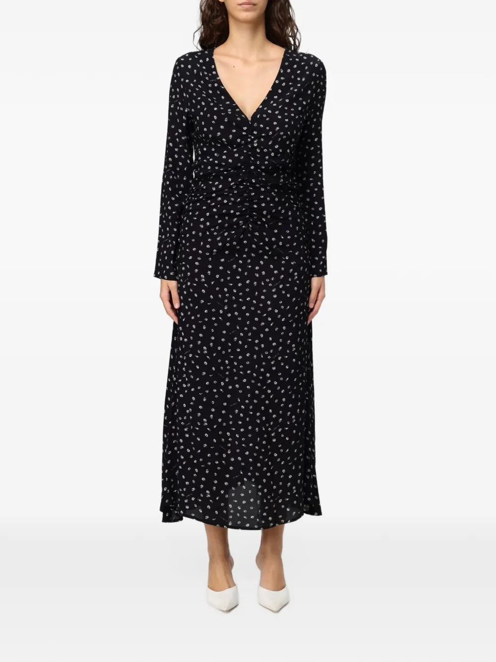 MAR DE MARGARITAS floral-print ruched midi dress - Noir MAR DE MARGARITAS floral-print ruched midi dress - Noir