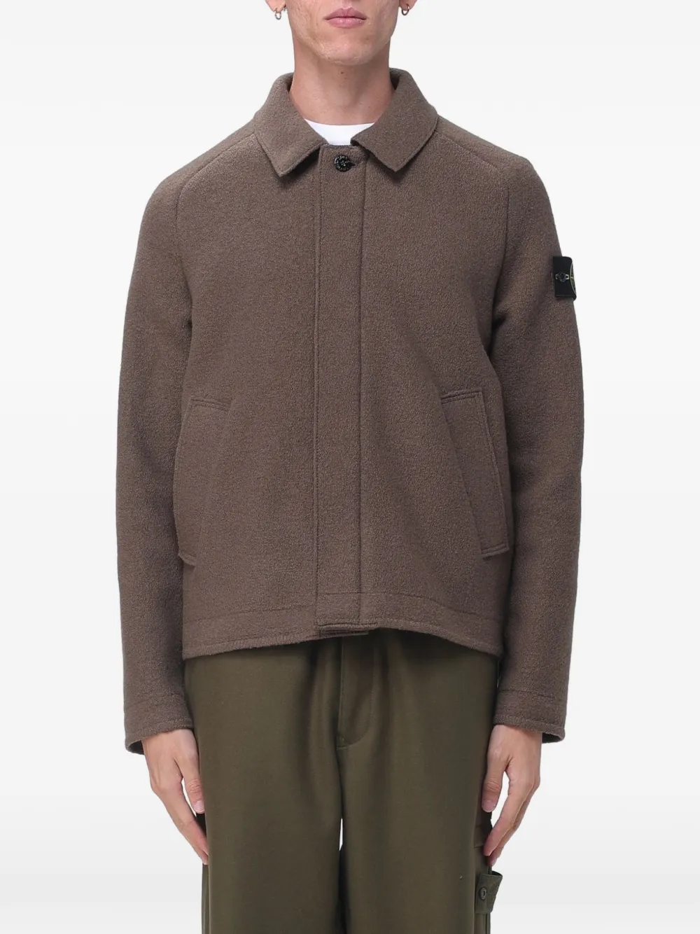 Stone Island 5100042 felted RWS wool cardigan Bruin