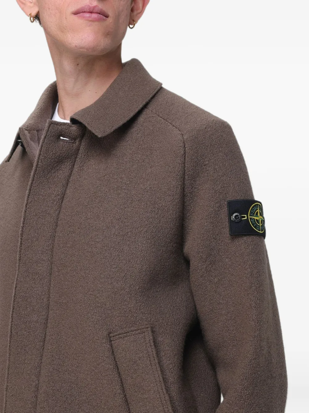 Stone Island 5100042 felted RWS wool cardigan Bruin