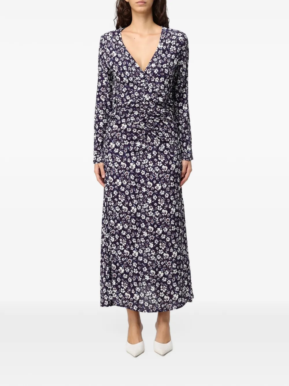 MAR DE MARGARITAS floral-print ruched midi dress - Bleu MAR DE MARGARITAS floral-print ruched midi dress - Bleu