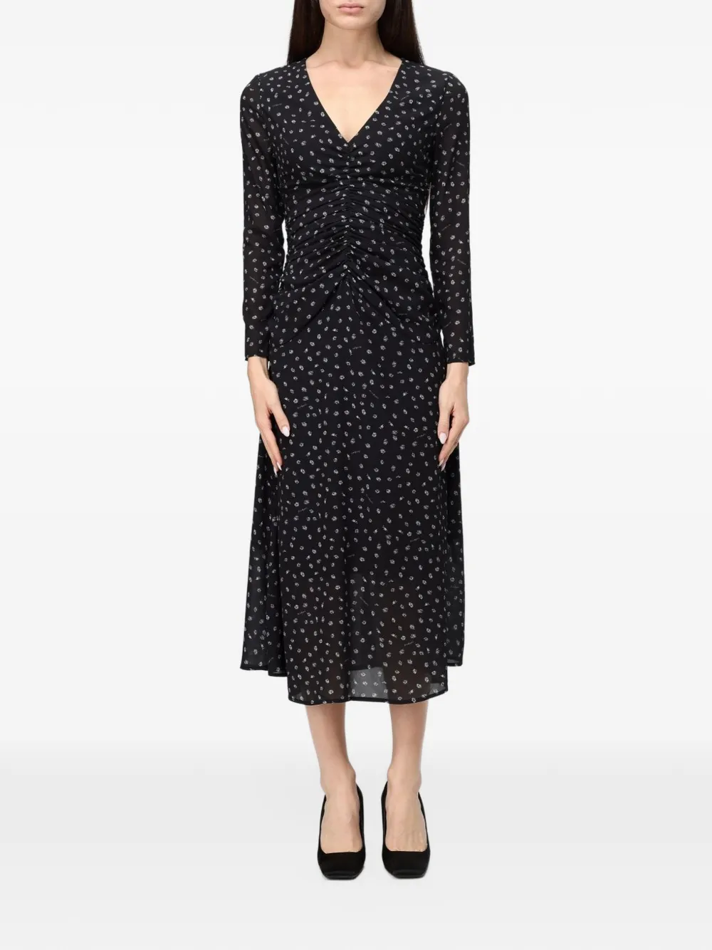 MAR DE MARGARITAS floral-print ruched midi dress - Noir MAR DE MARGARITAS floral-print ruched midi dress - Noir