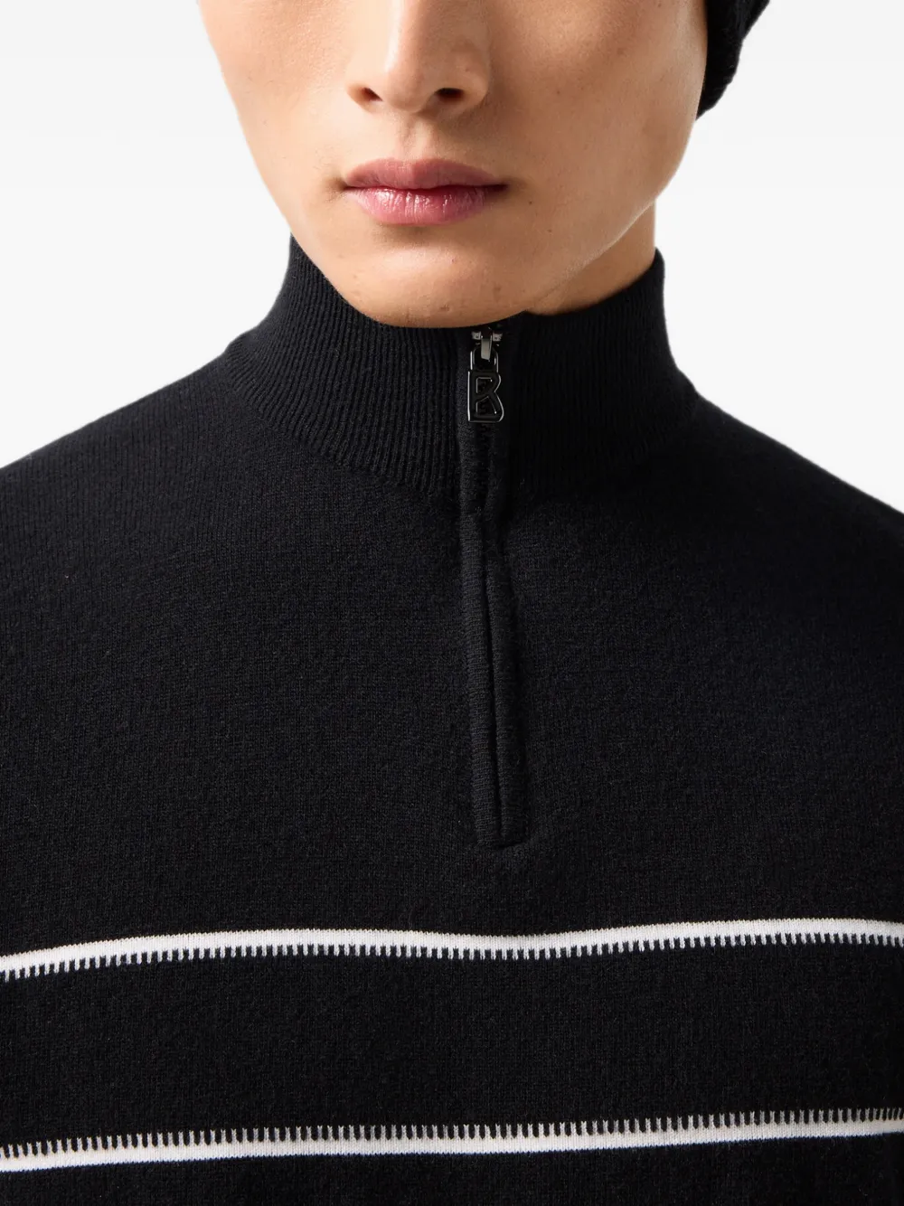 BOGNER Kuno stripe-detail half-zip sweater Zwart