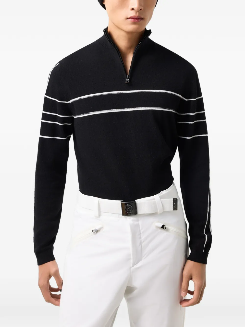 BOGNER Kuno stripe-detail half-zip sweater Zwart