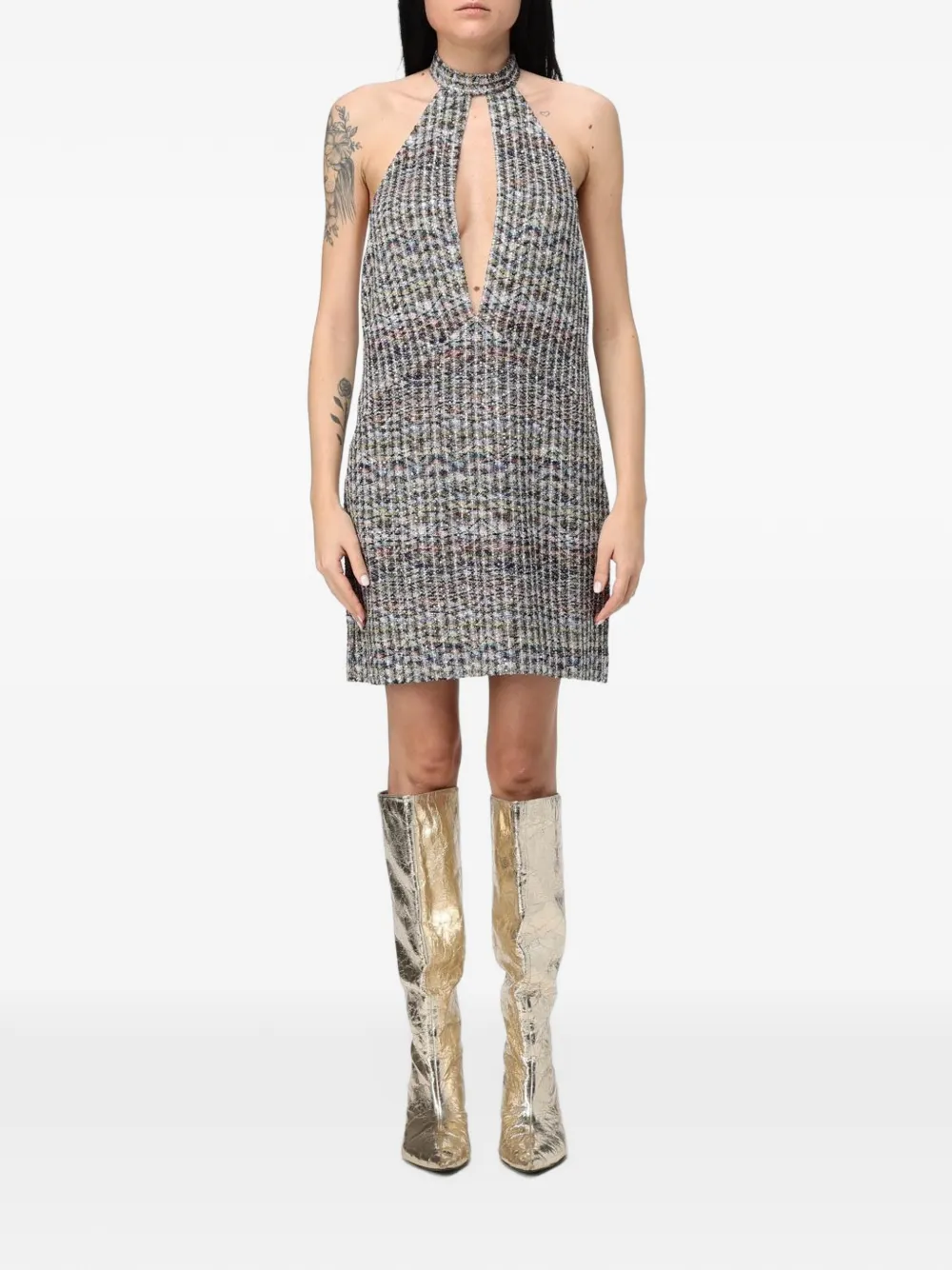 Missoni halter-neck open-back mini dress Grijs
