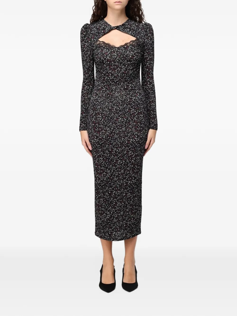 MAR DE MARGARITAS floral-print lace-trim midi dress - Noir MAR DE MARGARITAS floral-print lace-trim midi dress - Noir