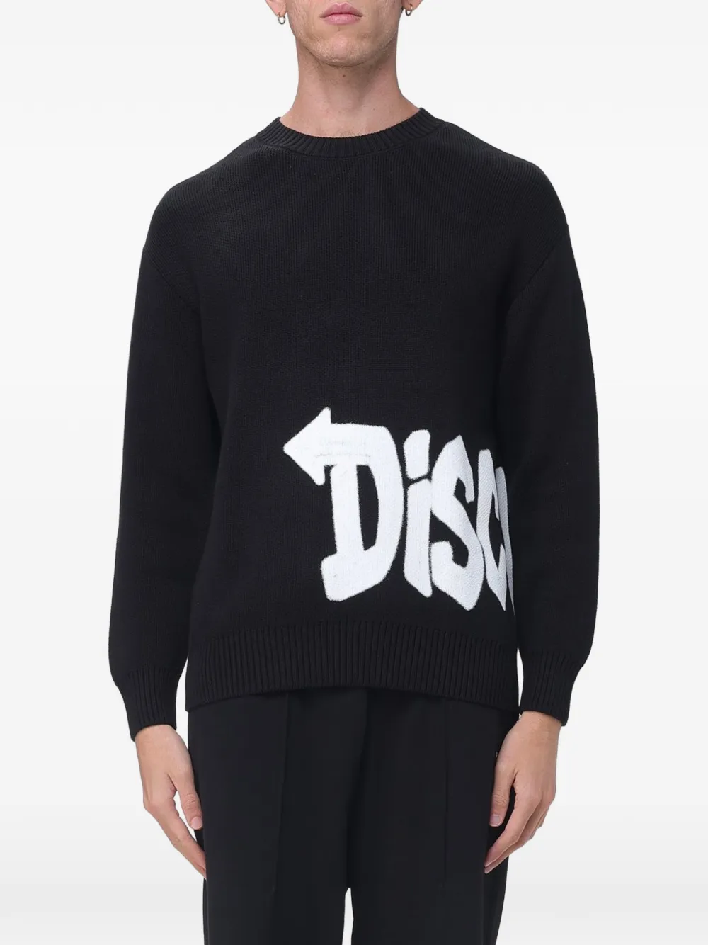 DISCLAIMER logo-intarsia cotton sweater - Noir DISCLAIMER logo-intarsia cotton sweater - Noir