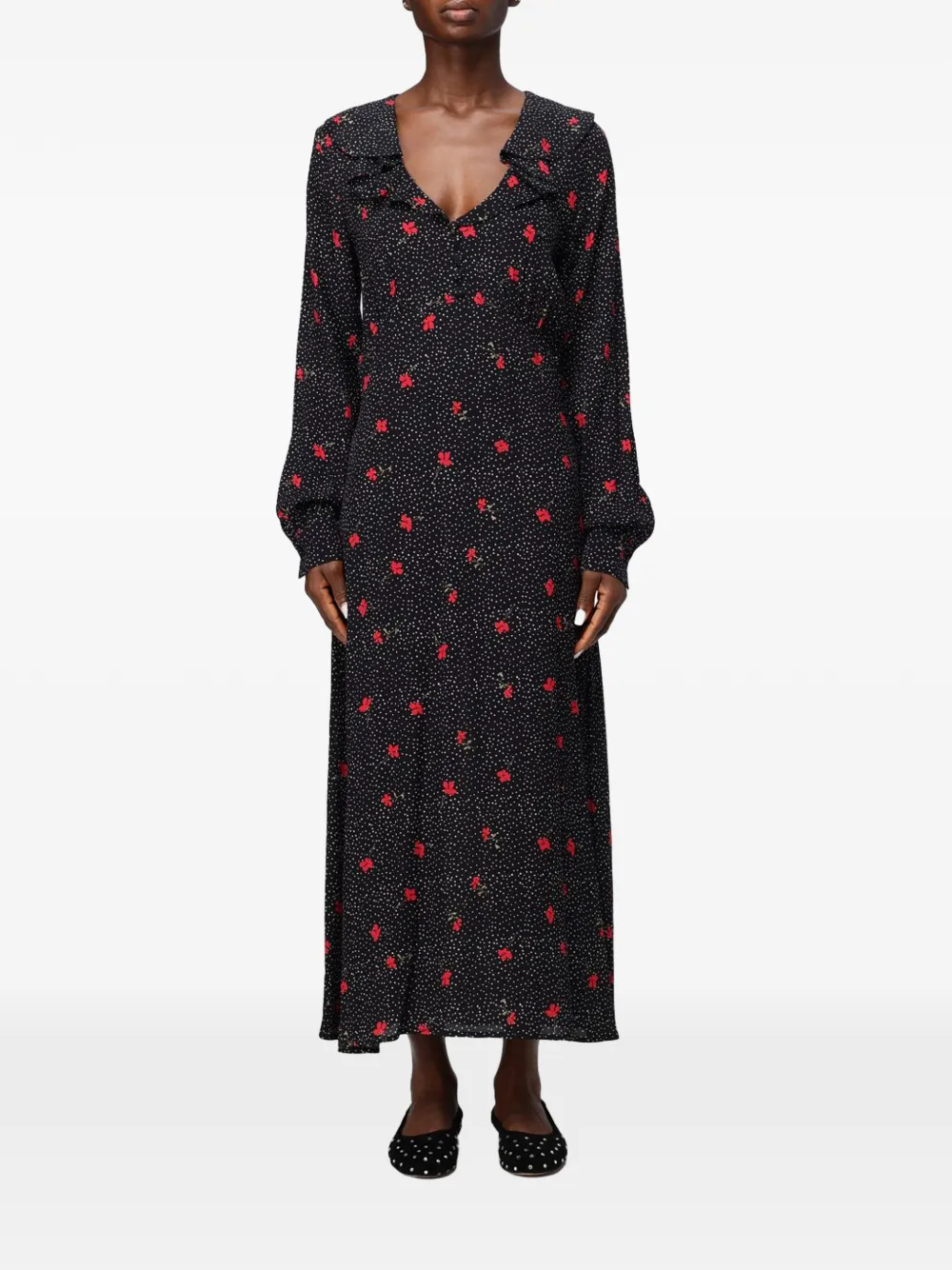 MAR DE MARGARITAS floral-print ruffled maxi dress - Noir MAR DE MARGARITAS floral-print ruffled maxi dress - Noir