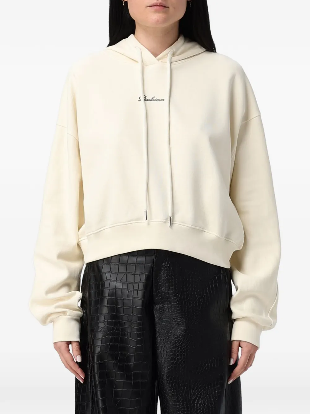 DISCLAIMER logo-print drawstring hoodie Beige