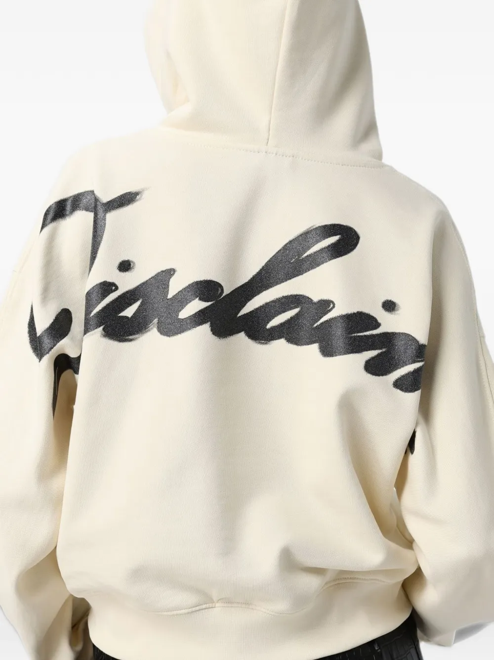 DISCLAIMER logo-print drawstring hoodie Beige