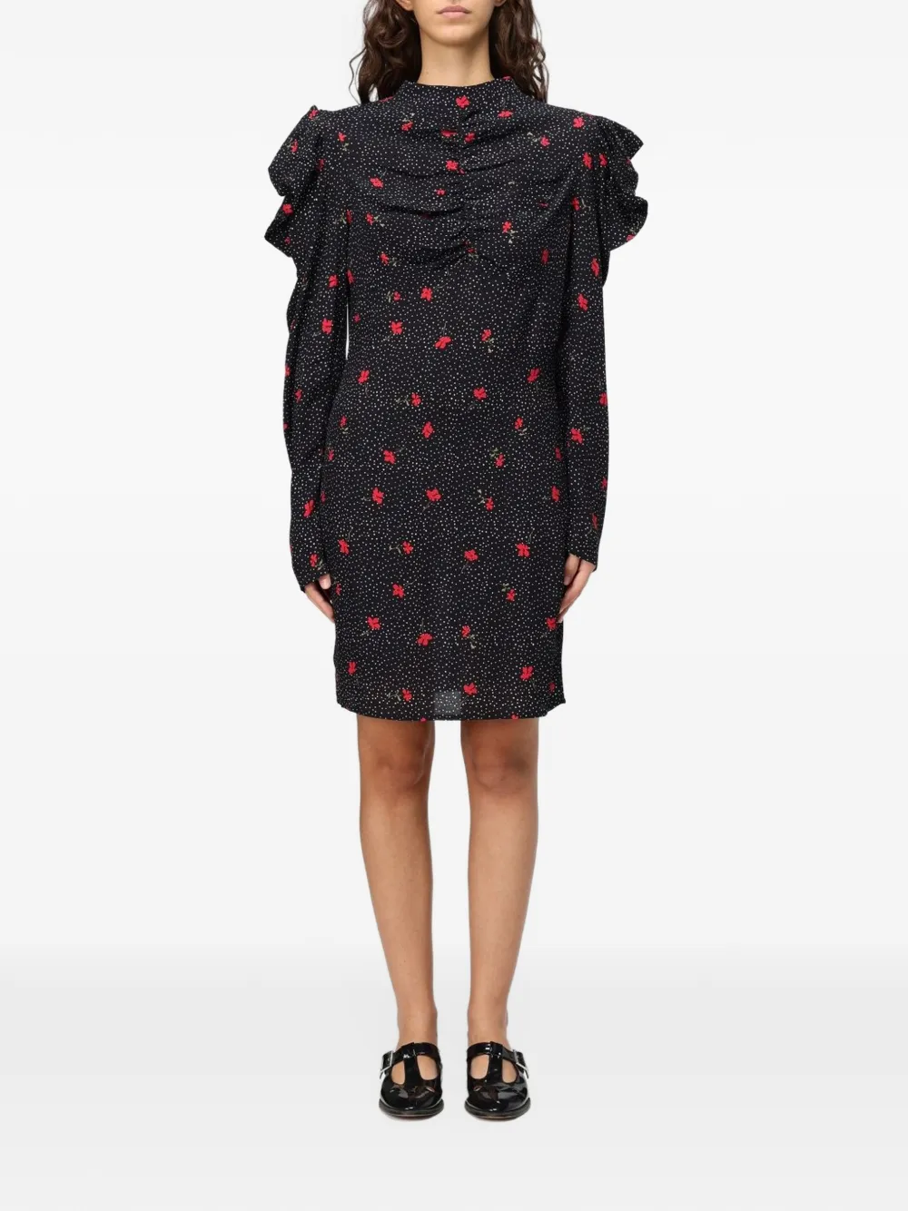 MAR DE MARGARITAS floral-print ruffled mini dress - Noir MAR DE MARGARITAS floral-print ruffled mini dress - Noir