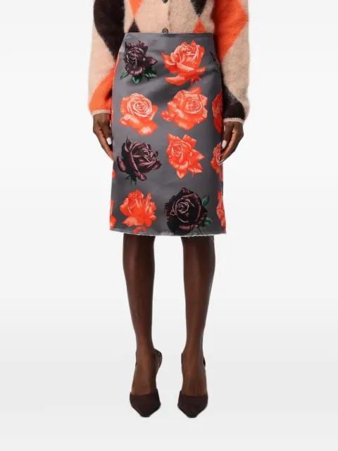 MSGM rose-print midi skirt
