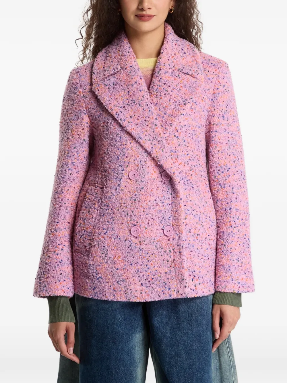 Desigual double-breasted bouclé coat Roze
