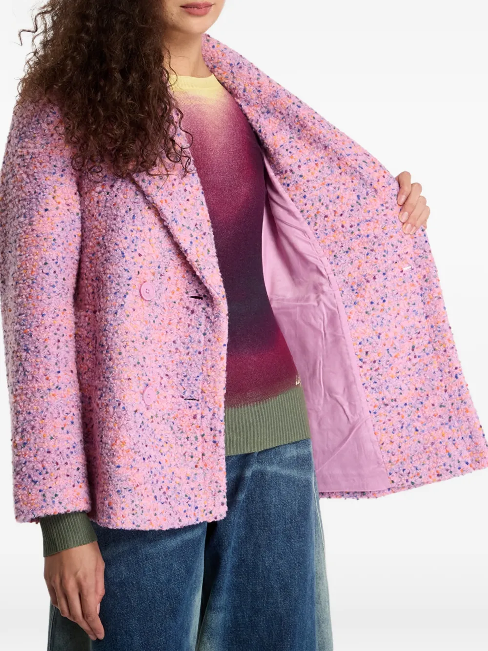 Desigual double-breasted bouclé coat Roze