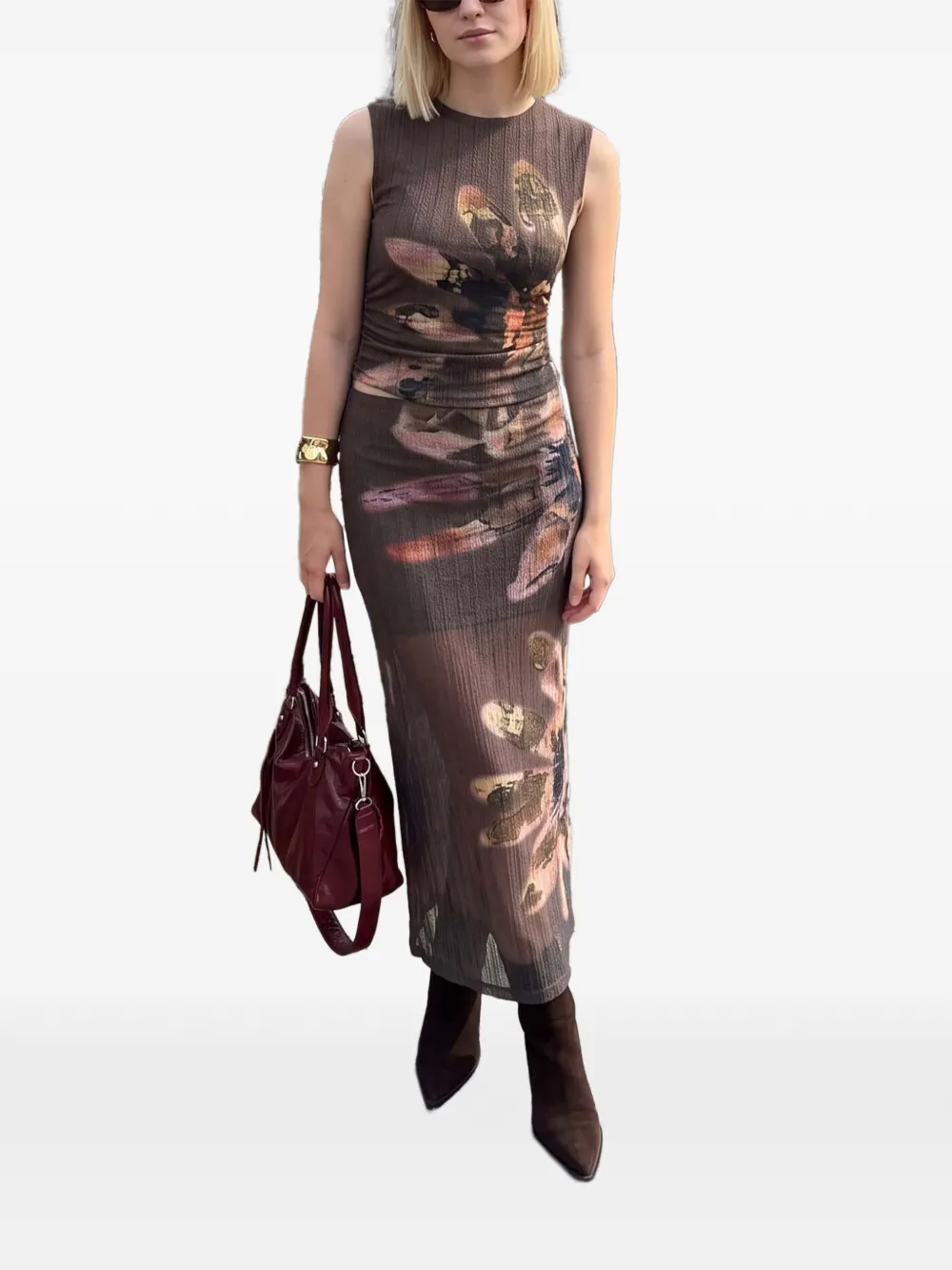 Desigual floral-print sleeveless maxi dress Bruin