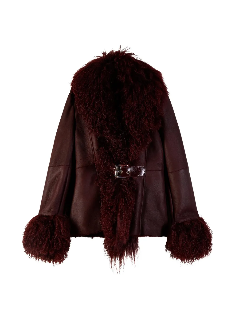 Patrizia Pepe shearling-trim buckled coat Rood