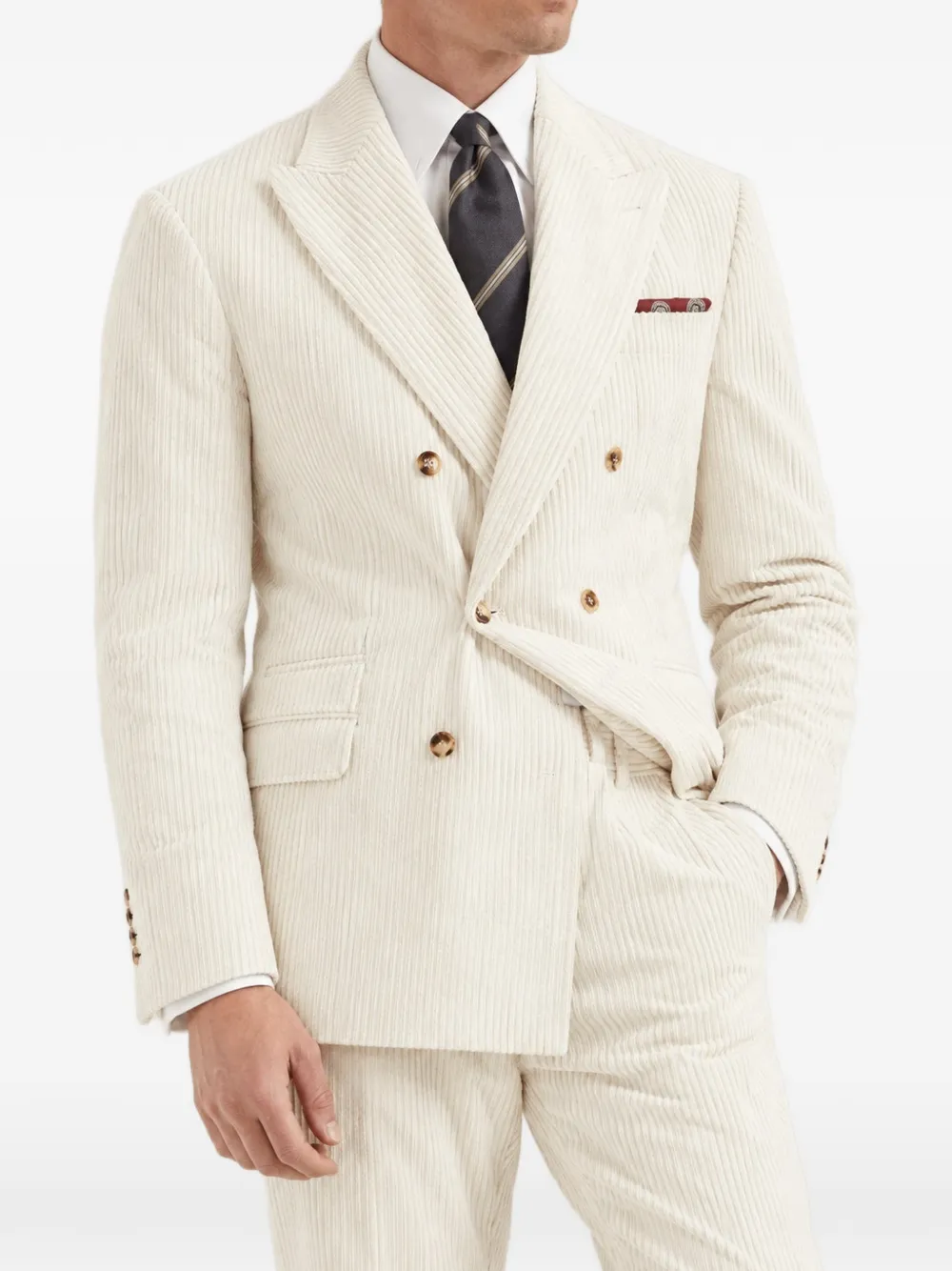 Brunello Cucinelli double-breasted striped cotton suit - Bianco