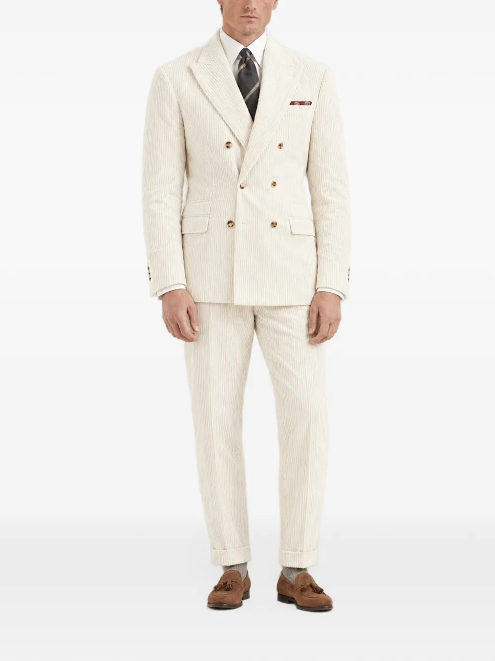 Brunello Cucinelli corduroy double-breasted suit Beige