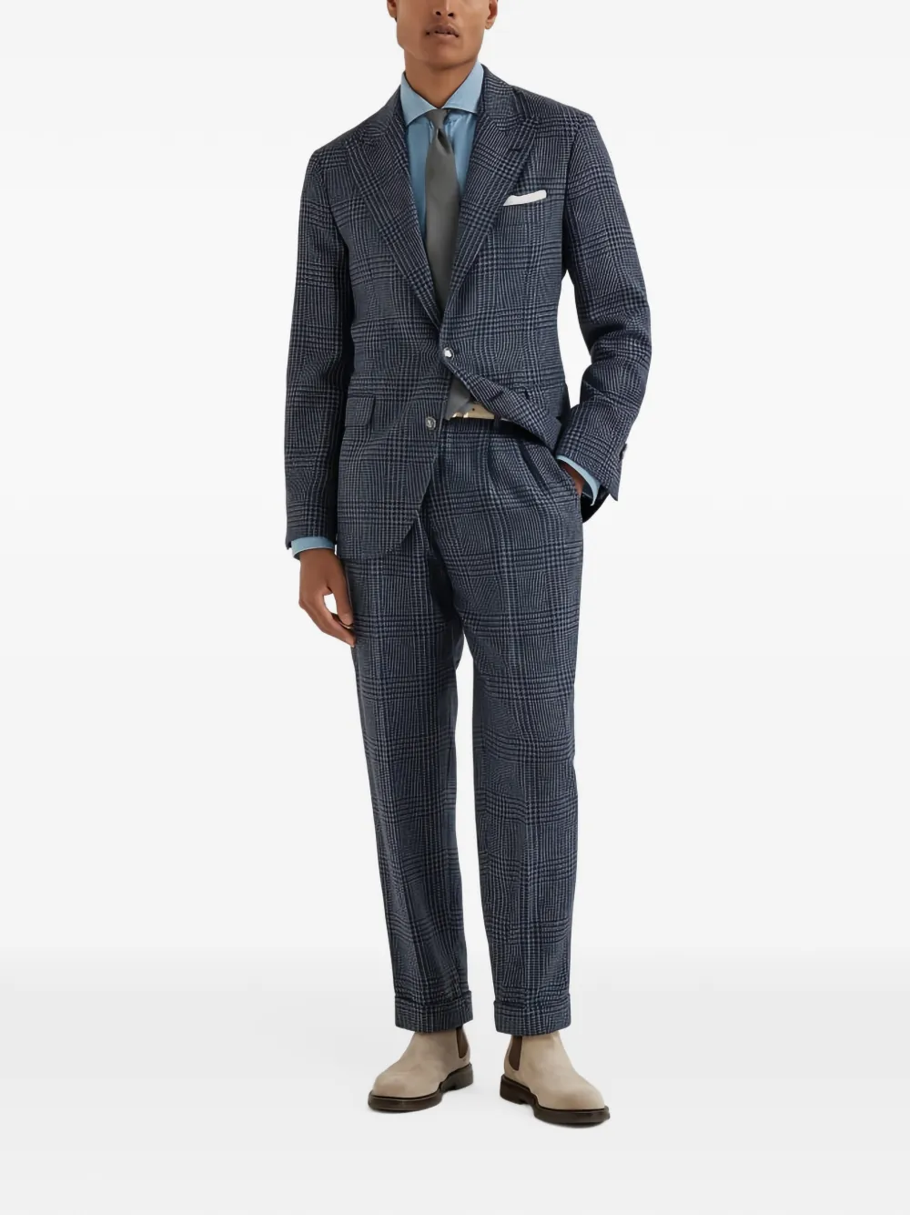 Brunello Cucinelli checked wool-blend suit - Blu
