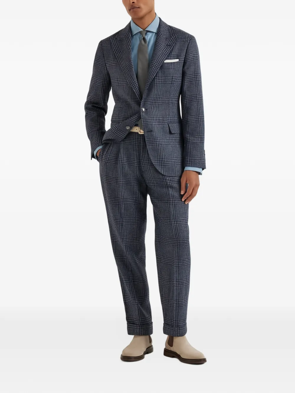Brunello Cucinelli checked wool-blend suit Blauw