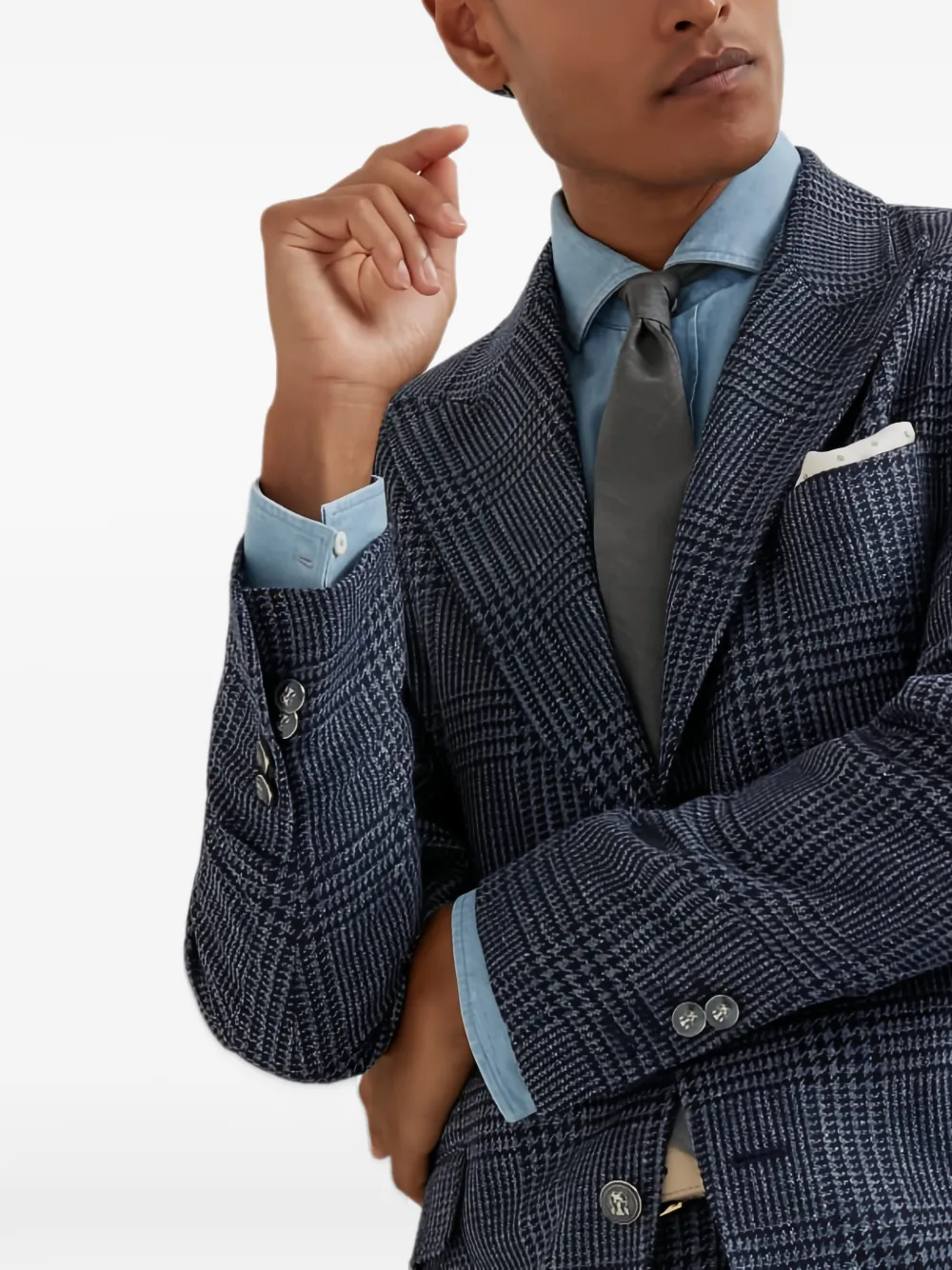 Brunello Cucinelli checked wool-blend suit Blauw